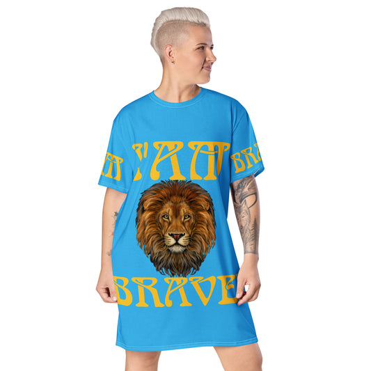 “I’AM BRAVE!” SkyBlue T-Shirt Dress W/Yellow Font