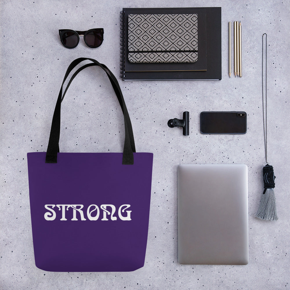 "STRONG"Purple Tote Bag W/White Font