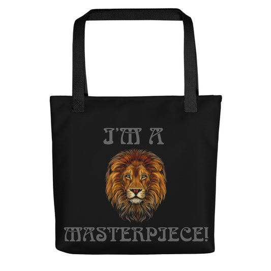 “I’M A MASTERPIECE!”Black Tote Bag W/Grey Font