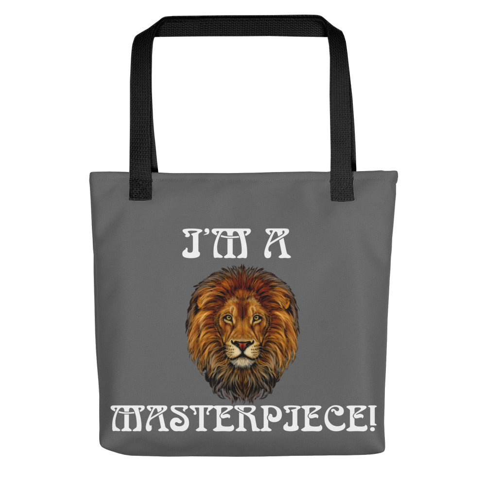 “I’M A MASTERPIECE!”Grey Tote Bag W/White Font