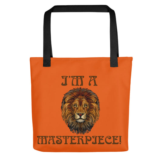 “I’M A MASTERPIECE!”Orange Tote Bag W/Brown Font