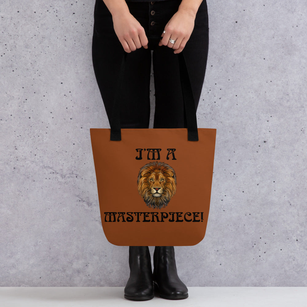 “I’M A MASTERPIECE!”Brown Tote Bag W/Black Font