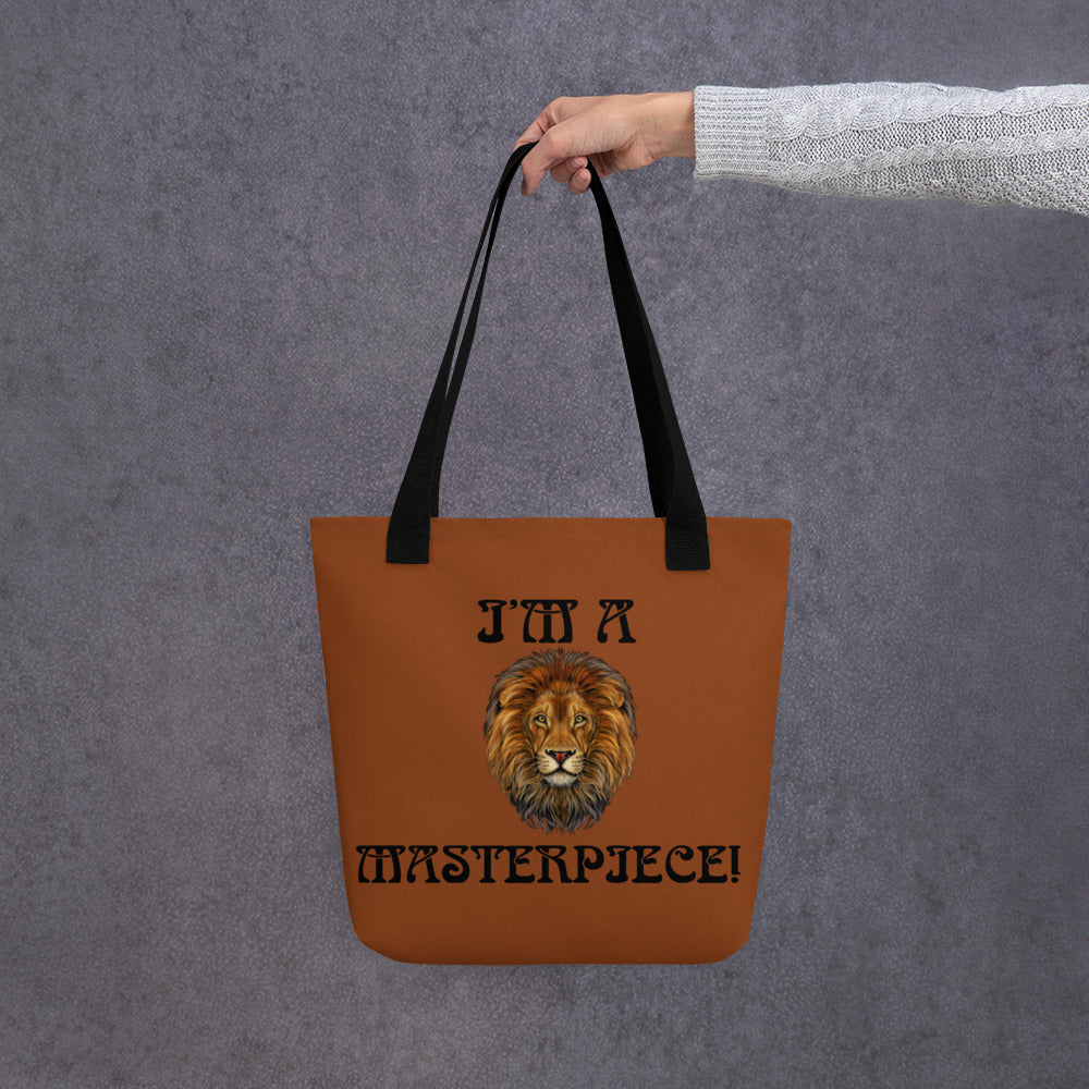 “I’M A MASTERPIECE!”Brown Tote Bag W/Black Font