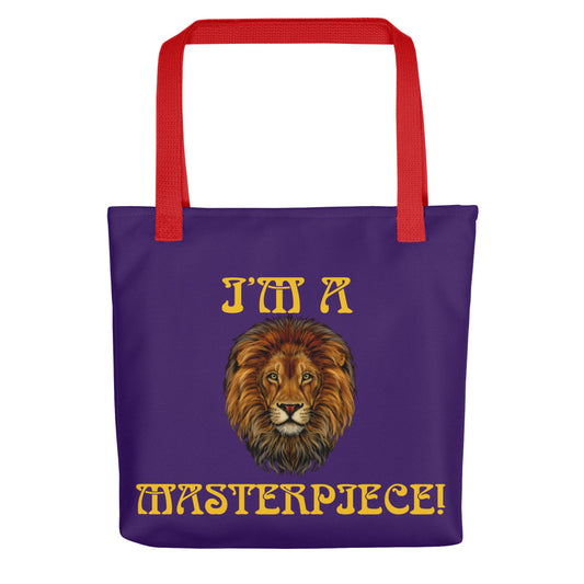 “I’M A MASTERPIECE!”Purple Tote Bag W/Yellow Font