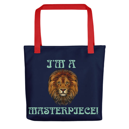 “I’M A MASTERPIECE!”Navy Tote Bag W/Vista Blue Font