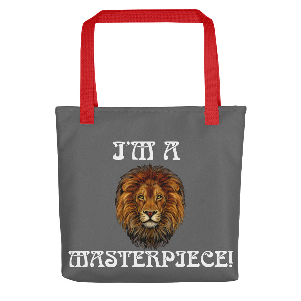 “I’M A MASTERPIECE!”Grey Tote Bag W/White Font