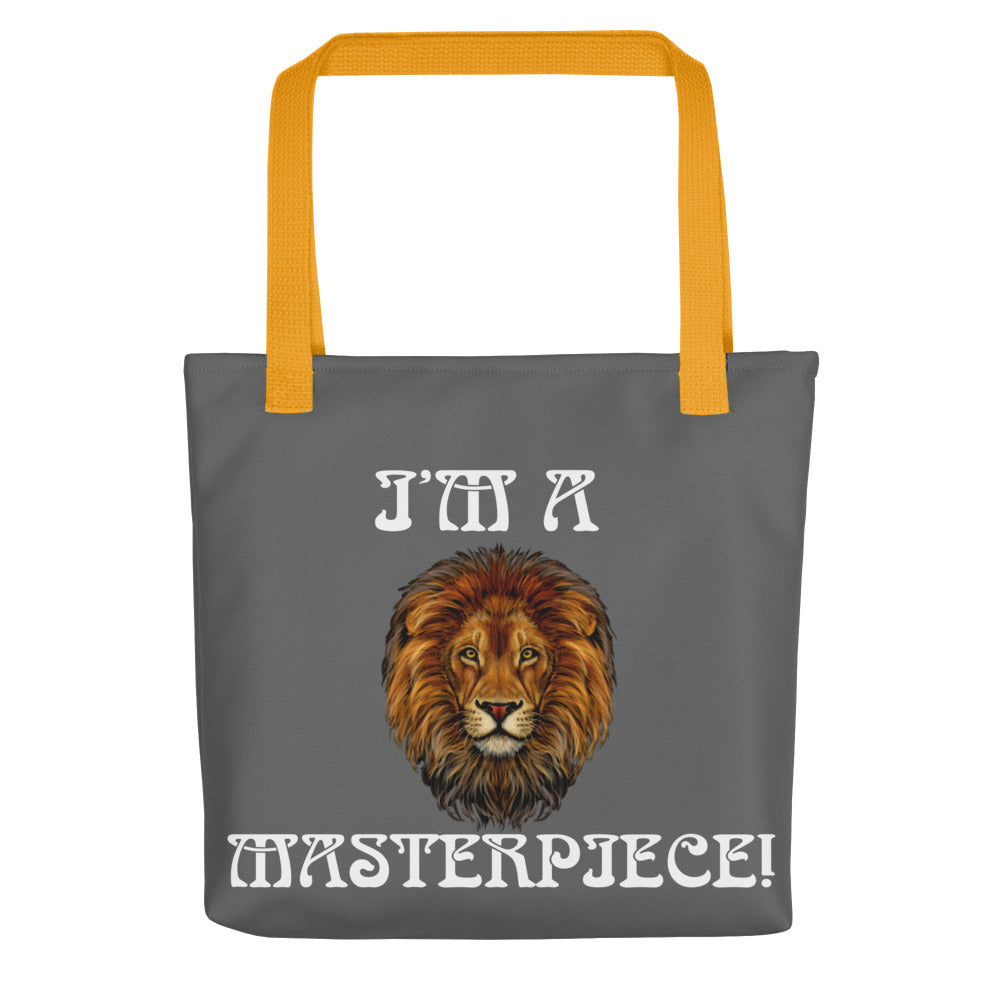 “I’M A MASTERPIECE!”Grey Tote Bag W/White Font