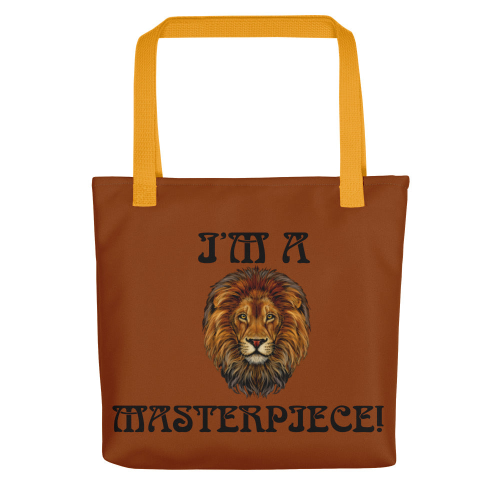 “I’M A MASTERPIECE!”Brown Tote Bag W/Black Font