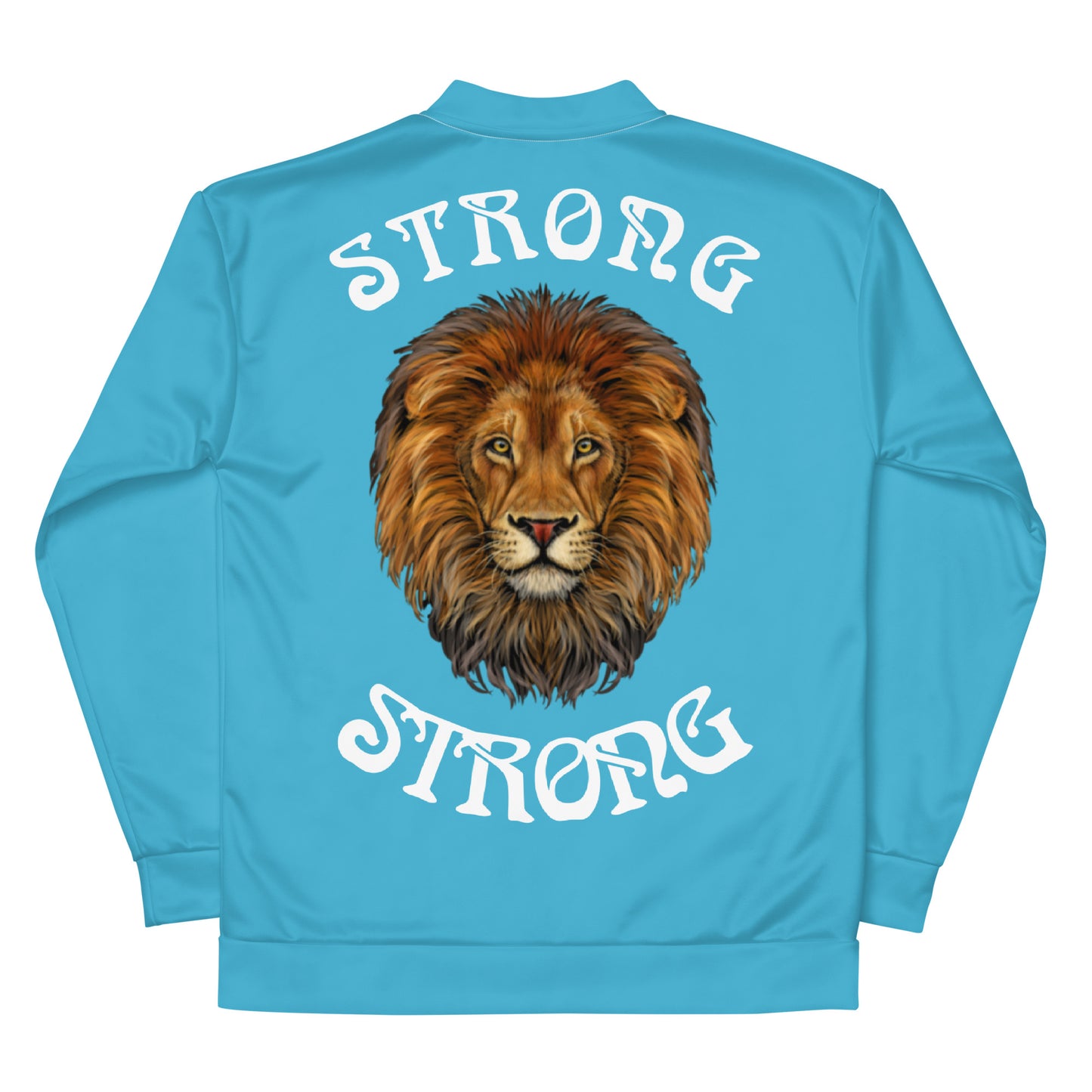 "STRONG"Sky Blue Unisex Bomber Jacket W/White Font