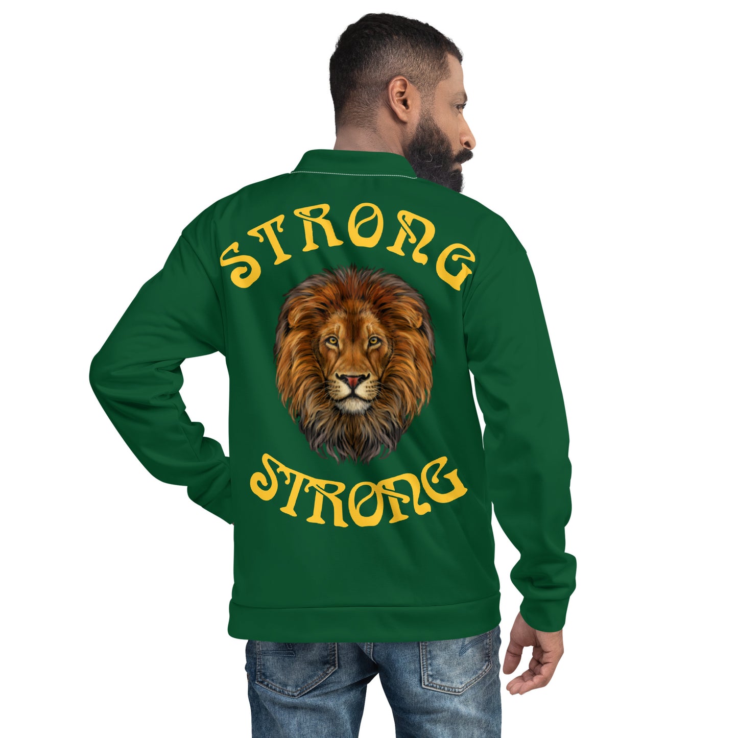 "STRONG"Green Unisex Bomber Jacket W/Yellow Font