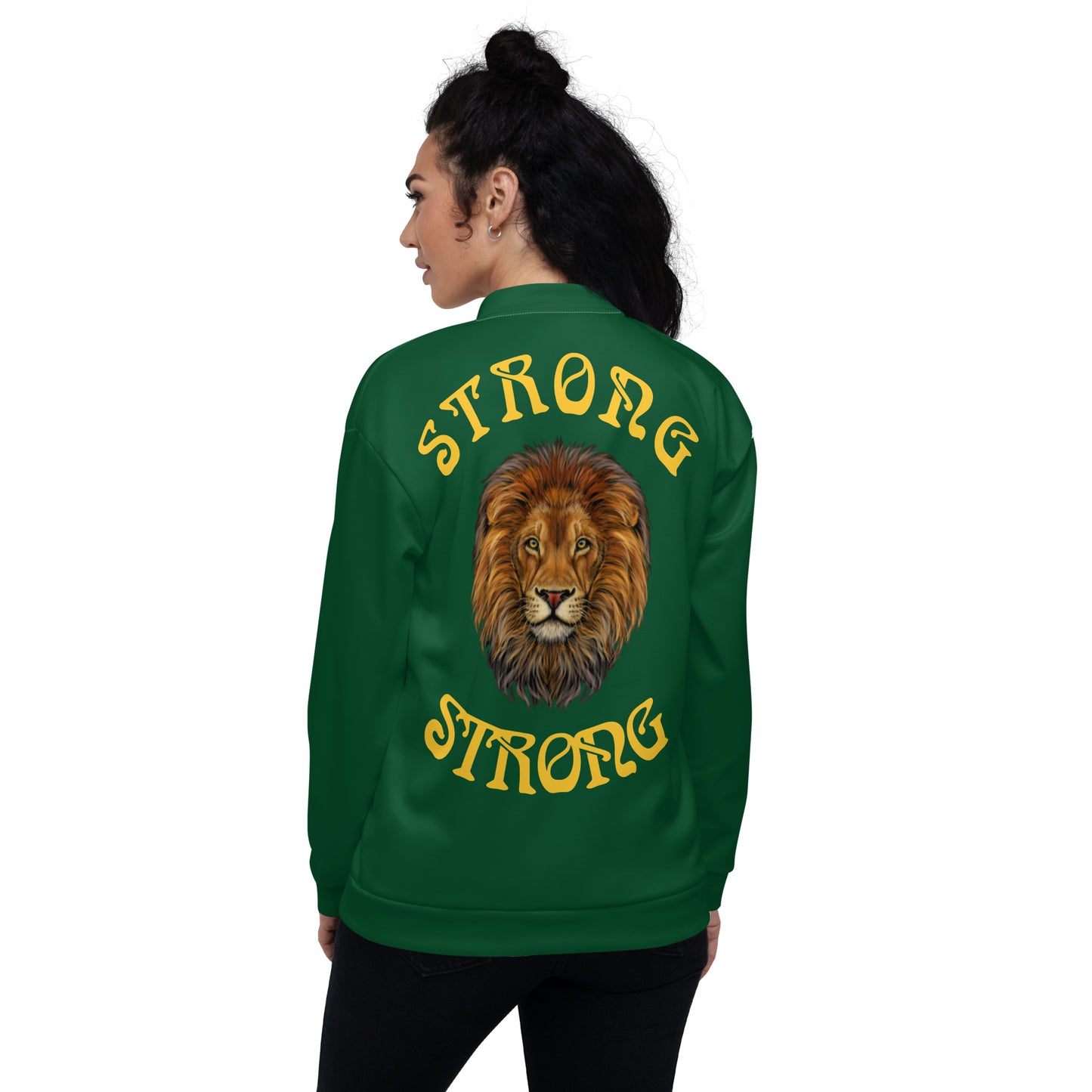 "STRONG"Green Unisex Bomber Jacket W/Yellow Font