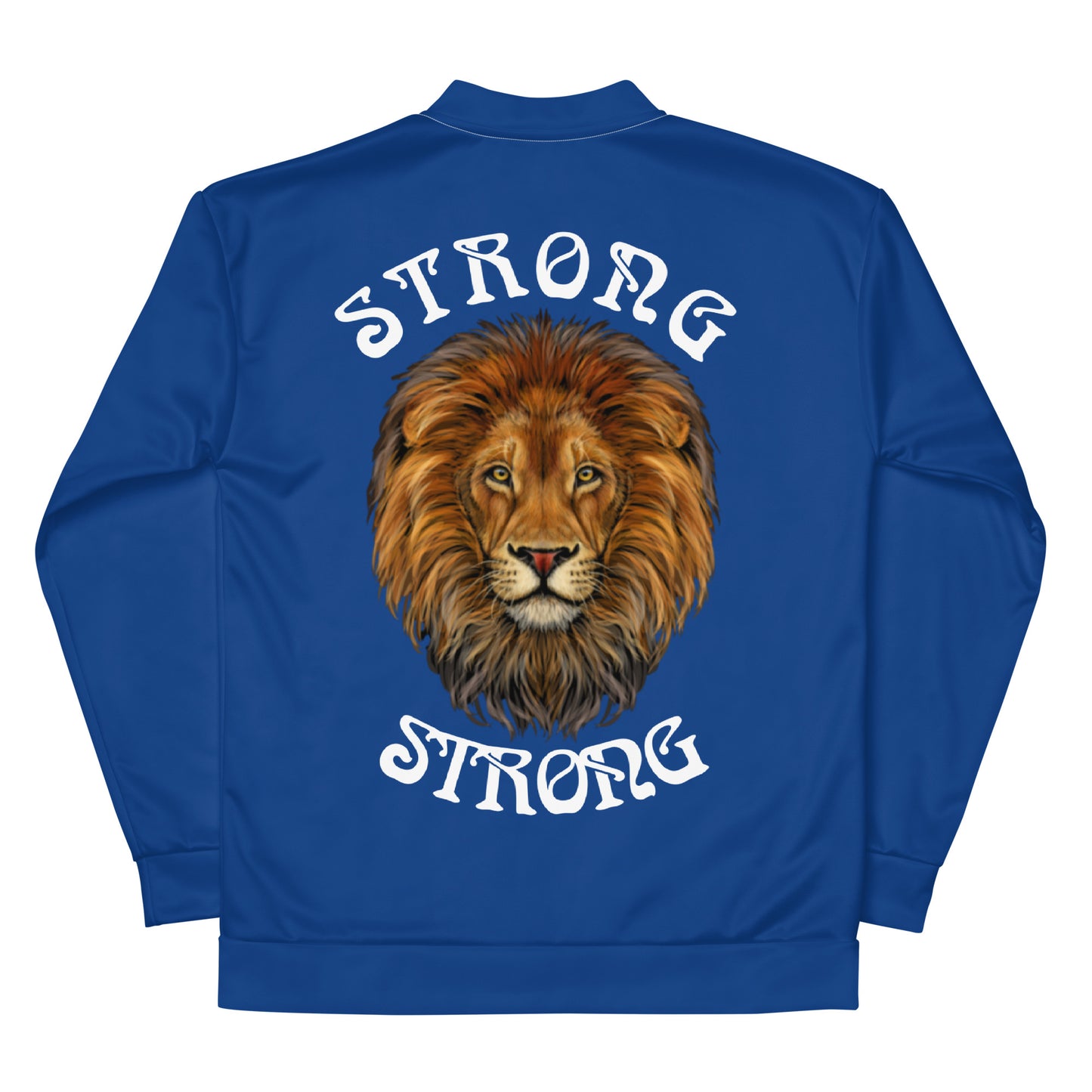 "STRONG"Navy Blue Unisex Bomber Jacket W/White Font