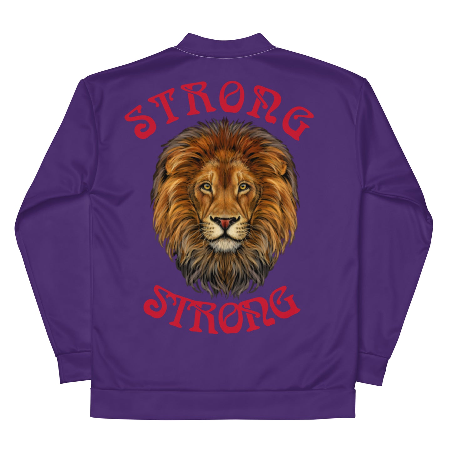 "STRONG"Purple Unisex Bomber Jacket W/Red Font