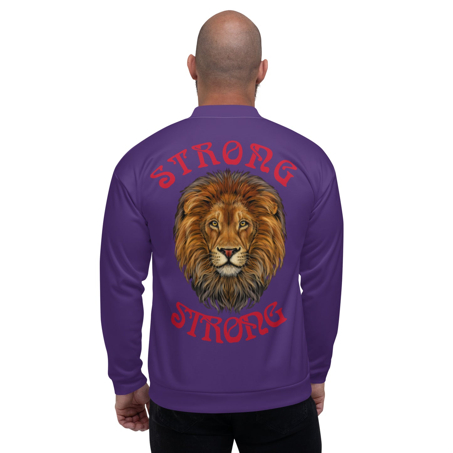 "STRONG"Purple Unisex Bomber Jacket W/Red Font