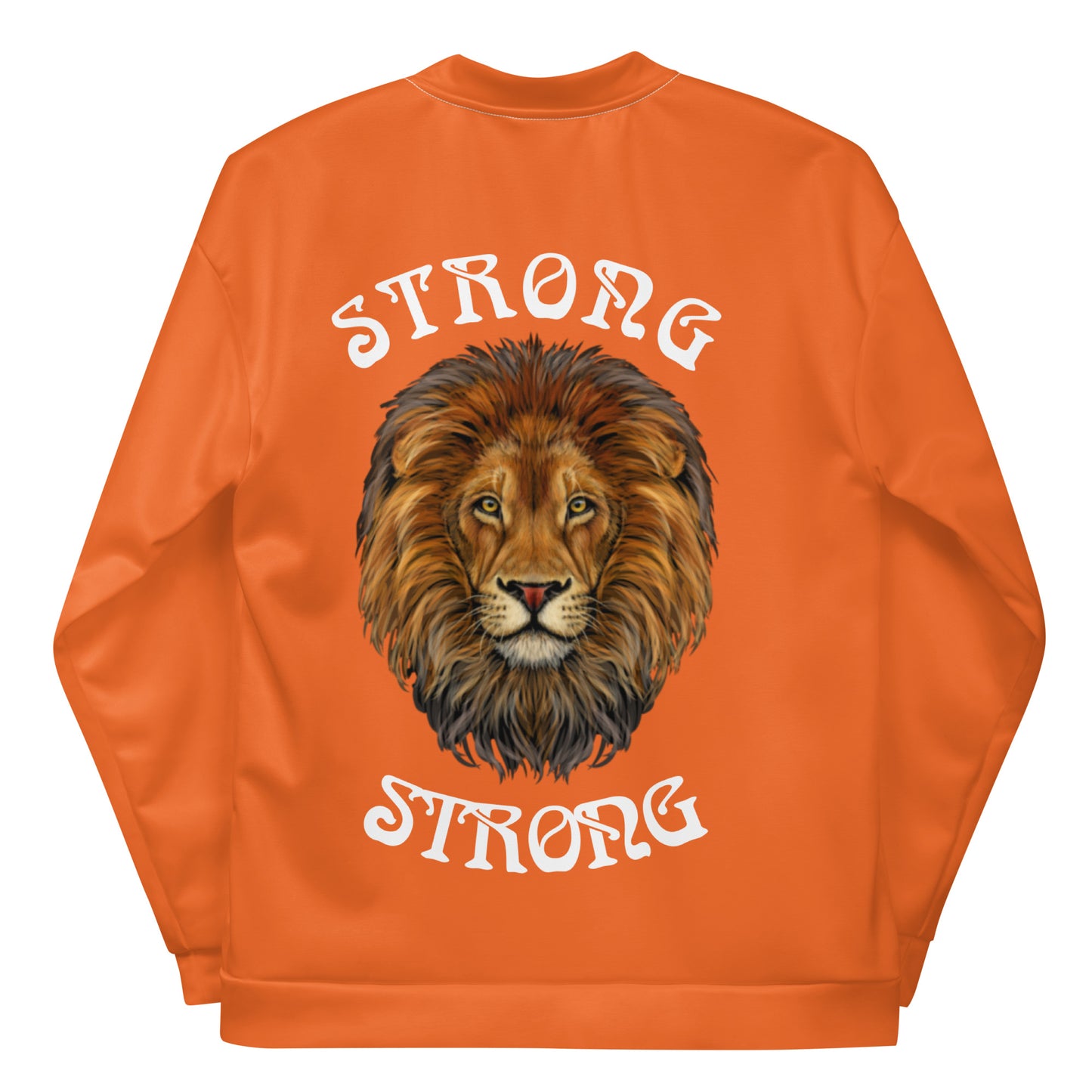 “STRONG”Orange Unisex Bomber Jacket W/White Font