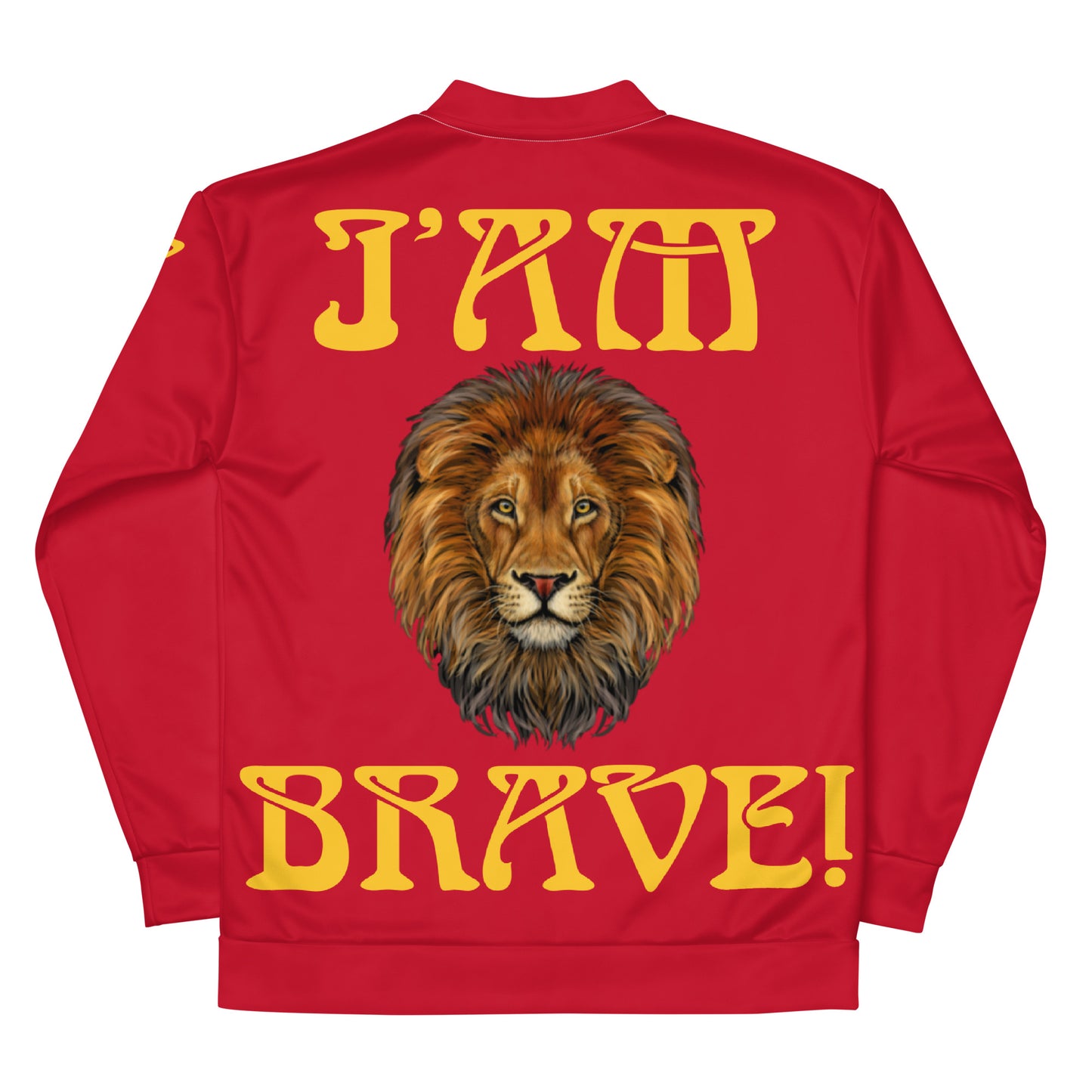 “IAM BRAVE!"Red Unisex Bomber Jacket W/Yellow Font