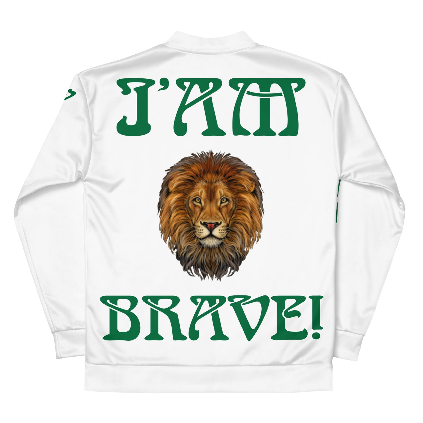 “I’AM BRAVE!”White Unisex Bomber Jacket W/Green Font