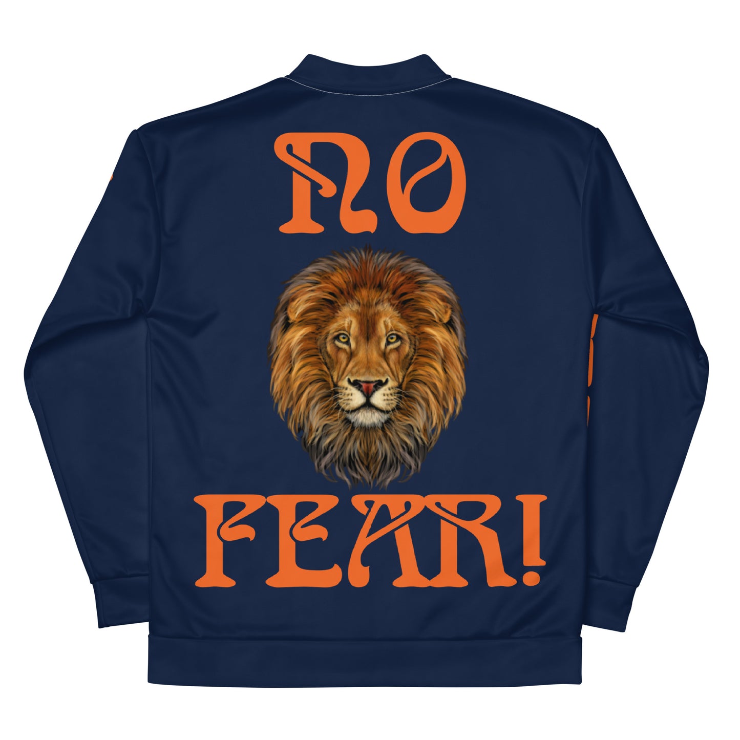 “NO FEAR!"Navy Unisex Bomber Jacket W/Orange Font