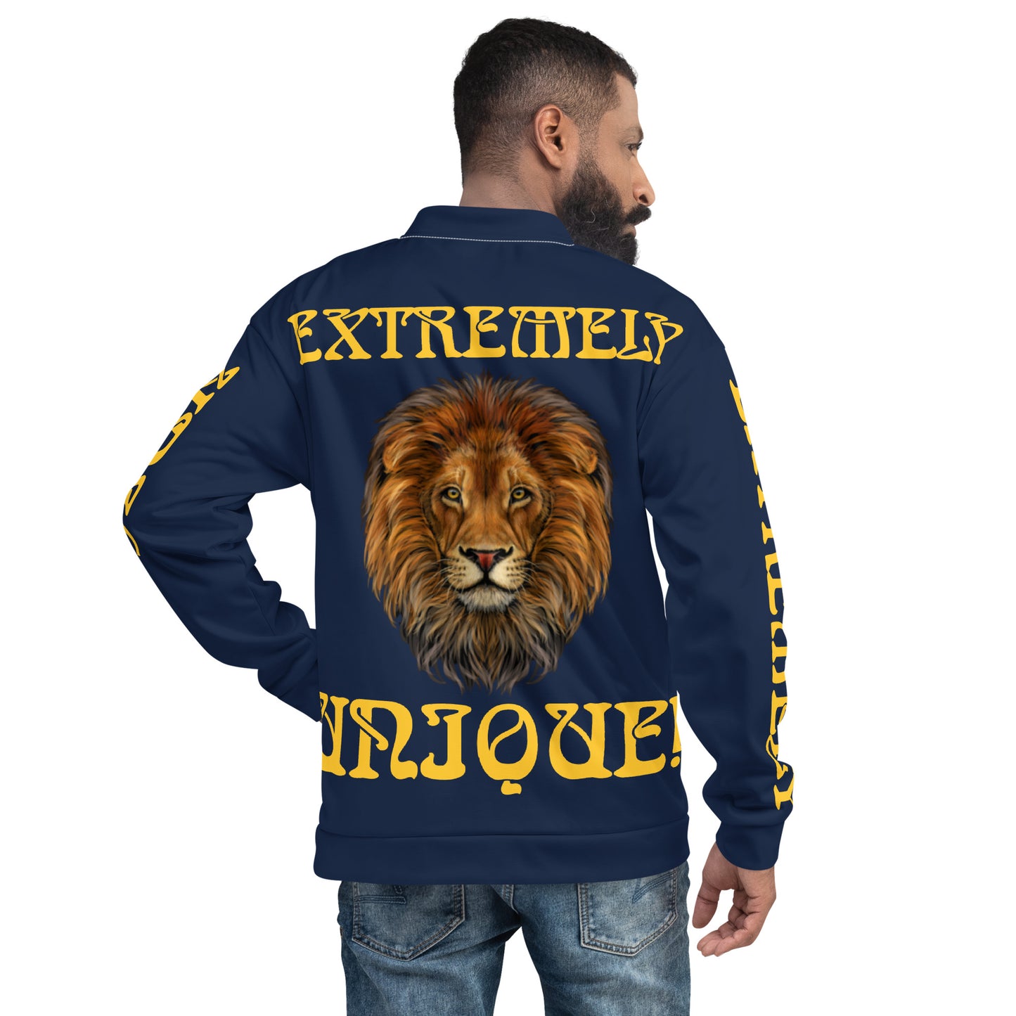 “EXTREMELY,UNIQUE!”Navy Unisex Bomber Jacket W/Yellow Font