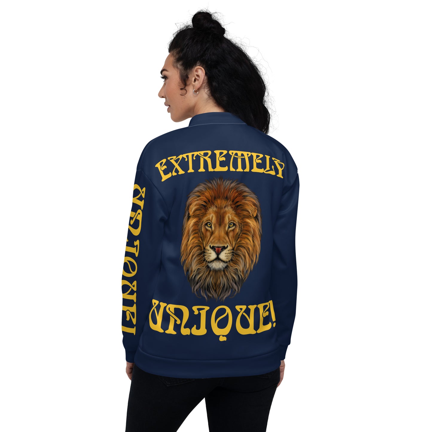 “EXTREMELY,UNIQUE!”Navy Unisex Bomber Jacket W/Yellow Font