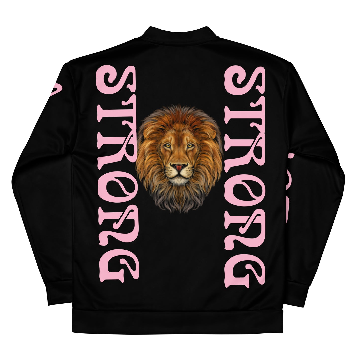 “STRONG”Black Unisex Bomber Jacket W/Cotton Candy Font