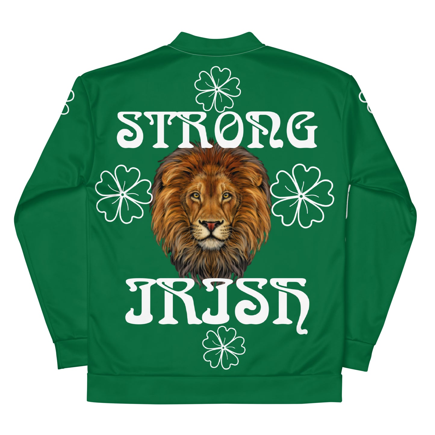 “STRONG IRISH”Green Unisex Bomber Jacket W/White Font