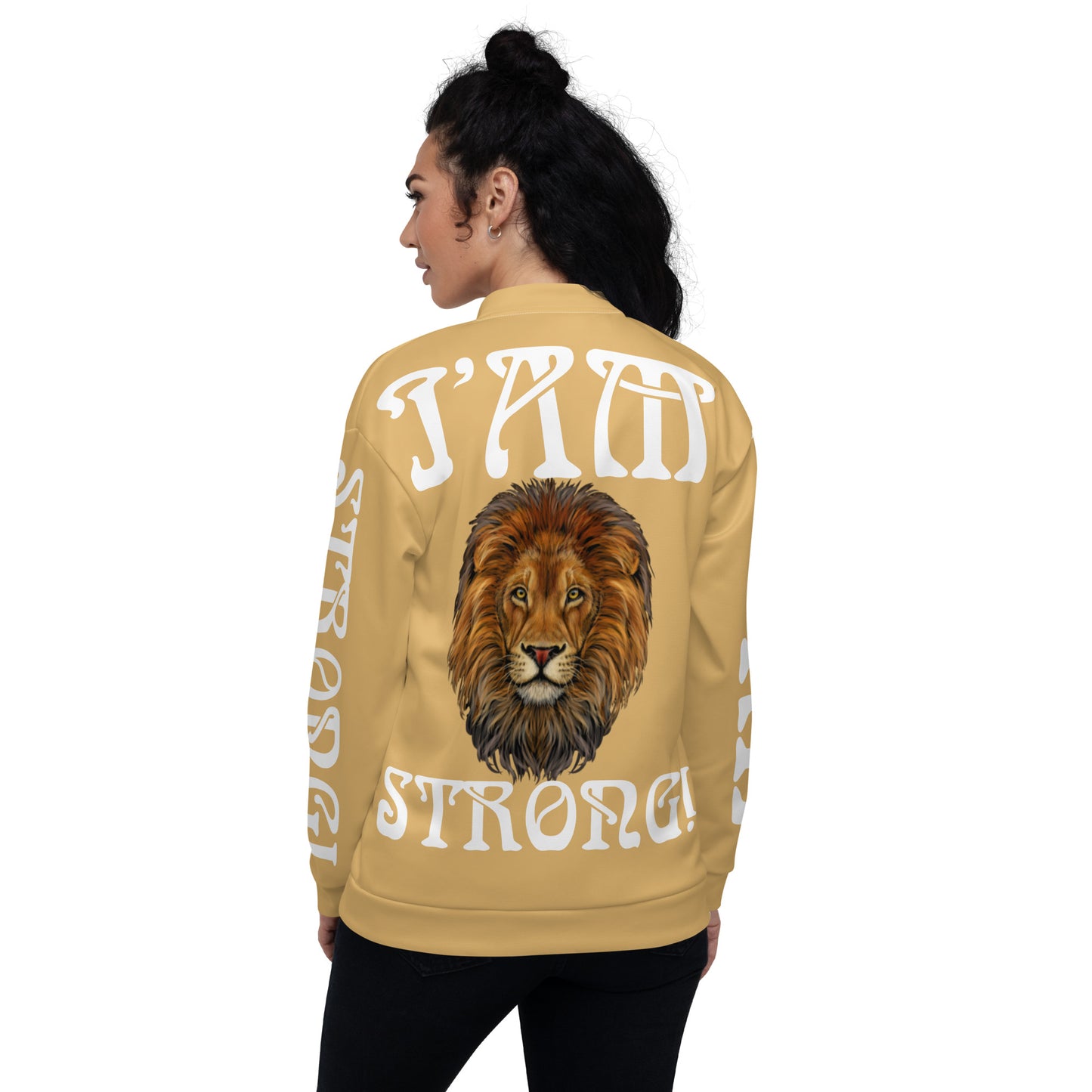 “I’AM STRONG!”Fawn Unisex Bomber Jacket W/White Font