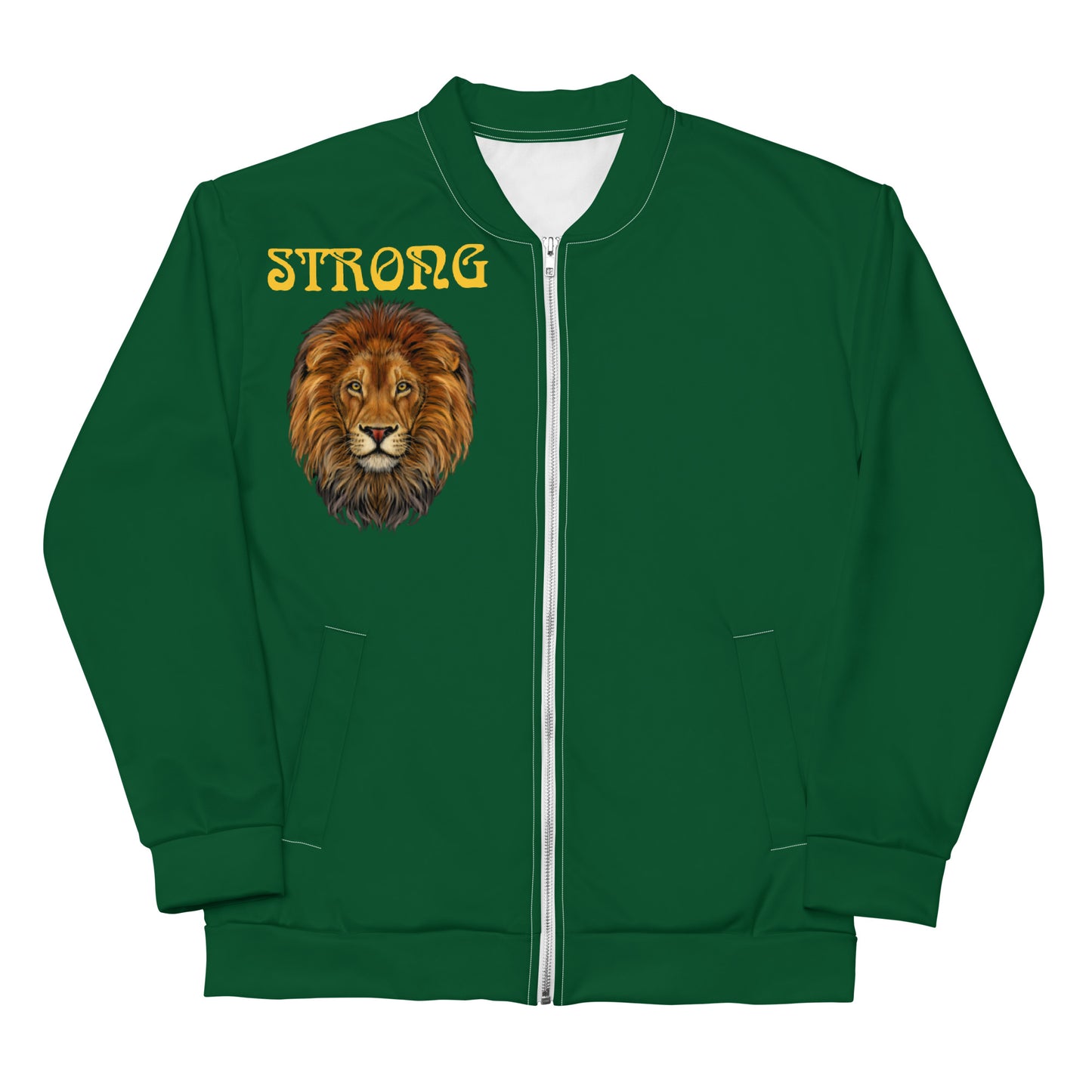 "STRONG"Green Unisex Bomber Jacket W/Yellow Font