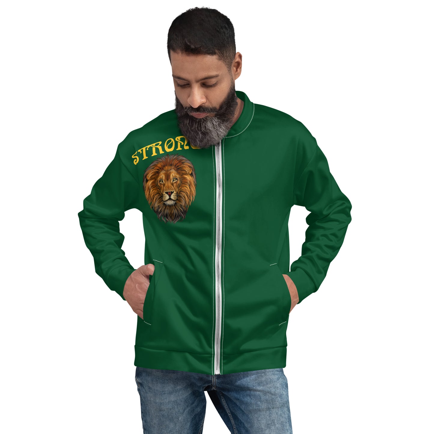 "STRONG"Green Unisex Bomber Jacket W/Yellow Font