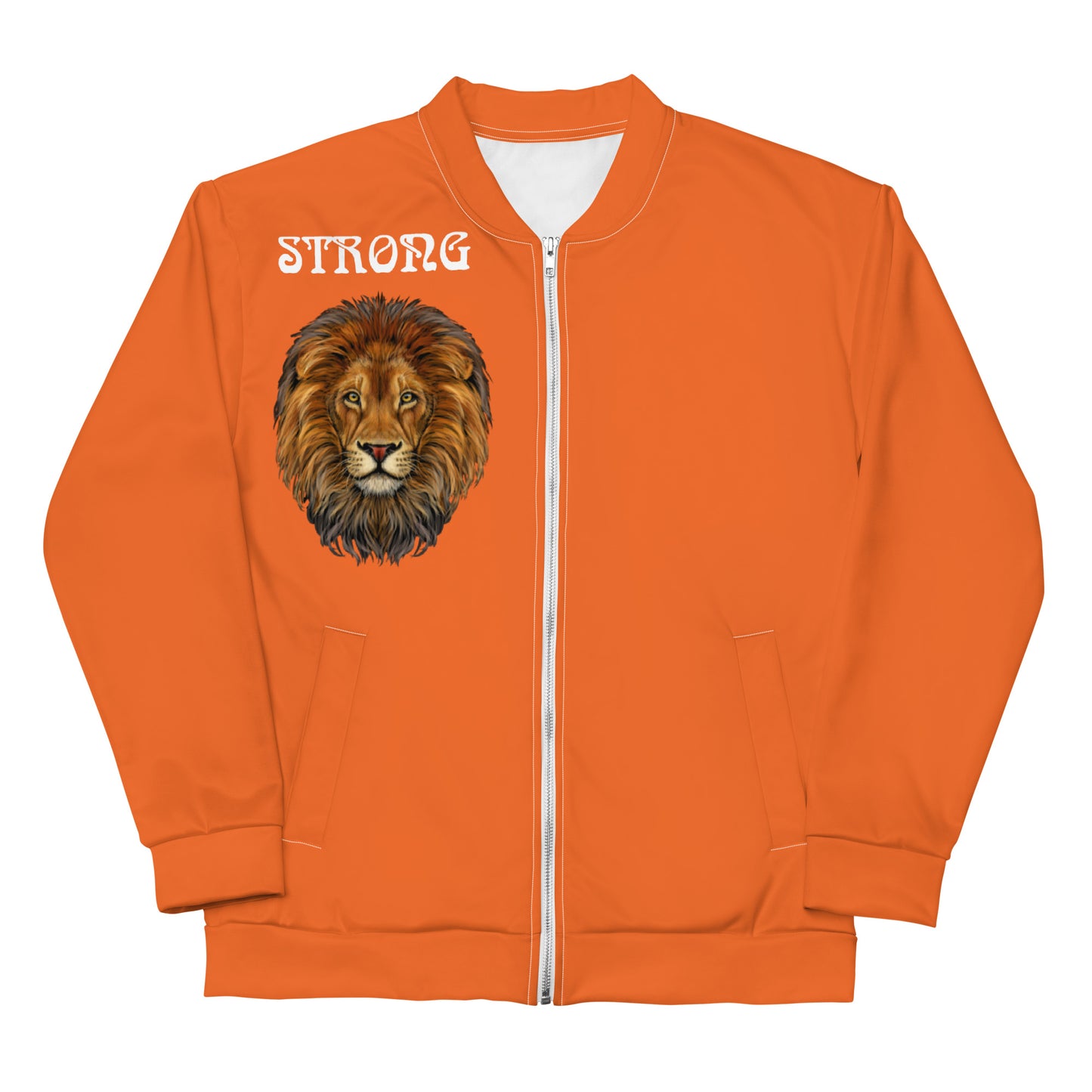 “STRONG”Orange Unisex Bomber Jacket W/White Font