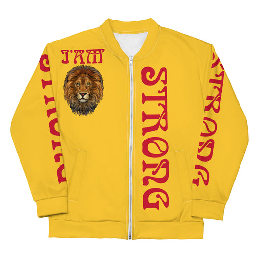 “I’AM STRONG”Yellow Unisex Bomber Jacket W/Red Font