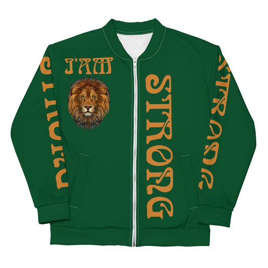 “I’AM STRONG”Green Unisex Bomber Jacket W/Bronze Font