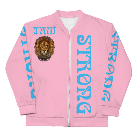 “I”AM STRONG”Cotton Candy Unisex Bomber Jacket W/SkyBlue Font