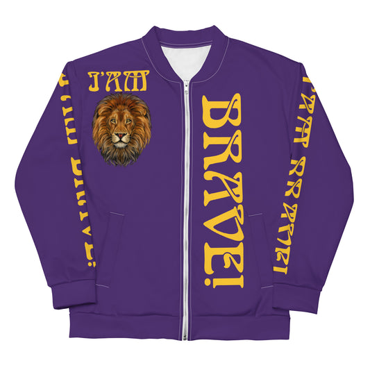 “IAM BRAVE!”Purple Unisex Bomber Jacket W/Yellow Font