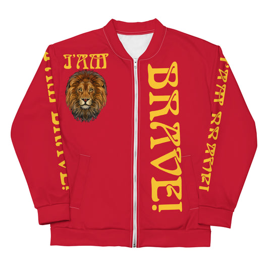 “IAM BRAVE!"Red Unisex Bomber Jacket W/Yellow Font