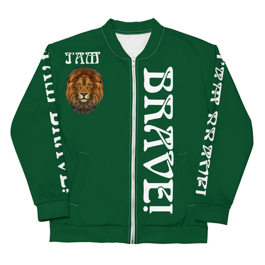 “IAM BRAVE!”Green Unisex Bomber Jacket W/White Font