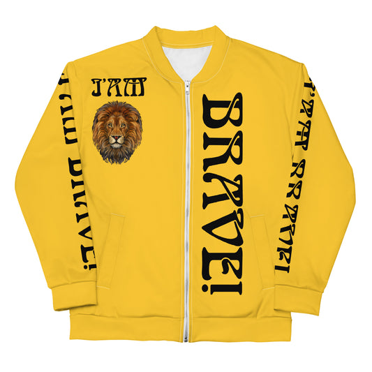 “IAM BRAVE!”Yellow Unisex Bomber Jacket W/Black Font