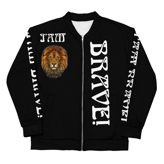 “IAM BRAVE!"Black Unisex Bomber Jacket W/White Font