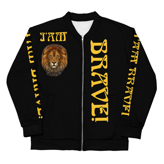 “IAM BRAVE!"Black Unisex Bomber Jacket W/Yellow Font