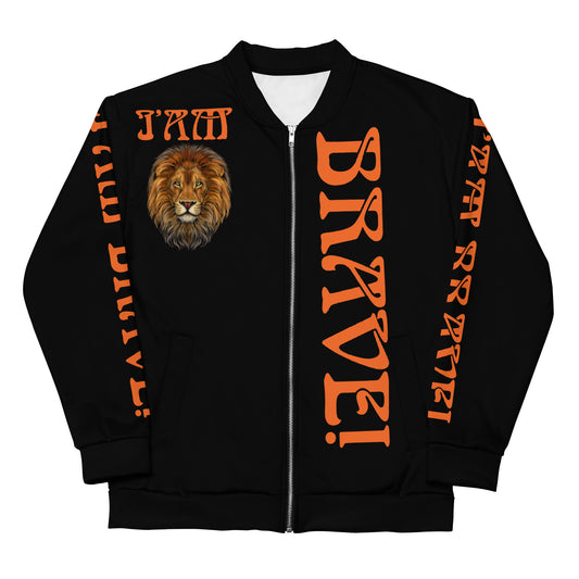 “IAM BRAVE!"Black Unisex Bomber Jacket W/Orange Font