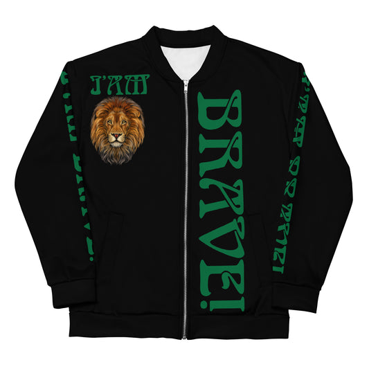 “IAM BRAVE!"Black Unisex Bomber Jacket W/Green Font