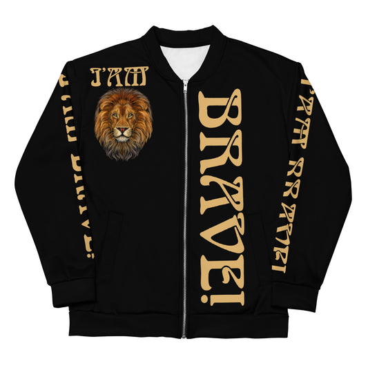 “IAM BRAVE!"Black Unisex Bomber Jacket W/Fawn Font