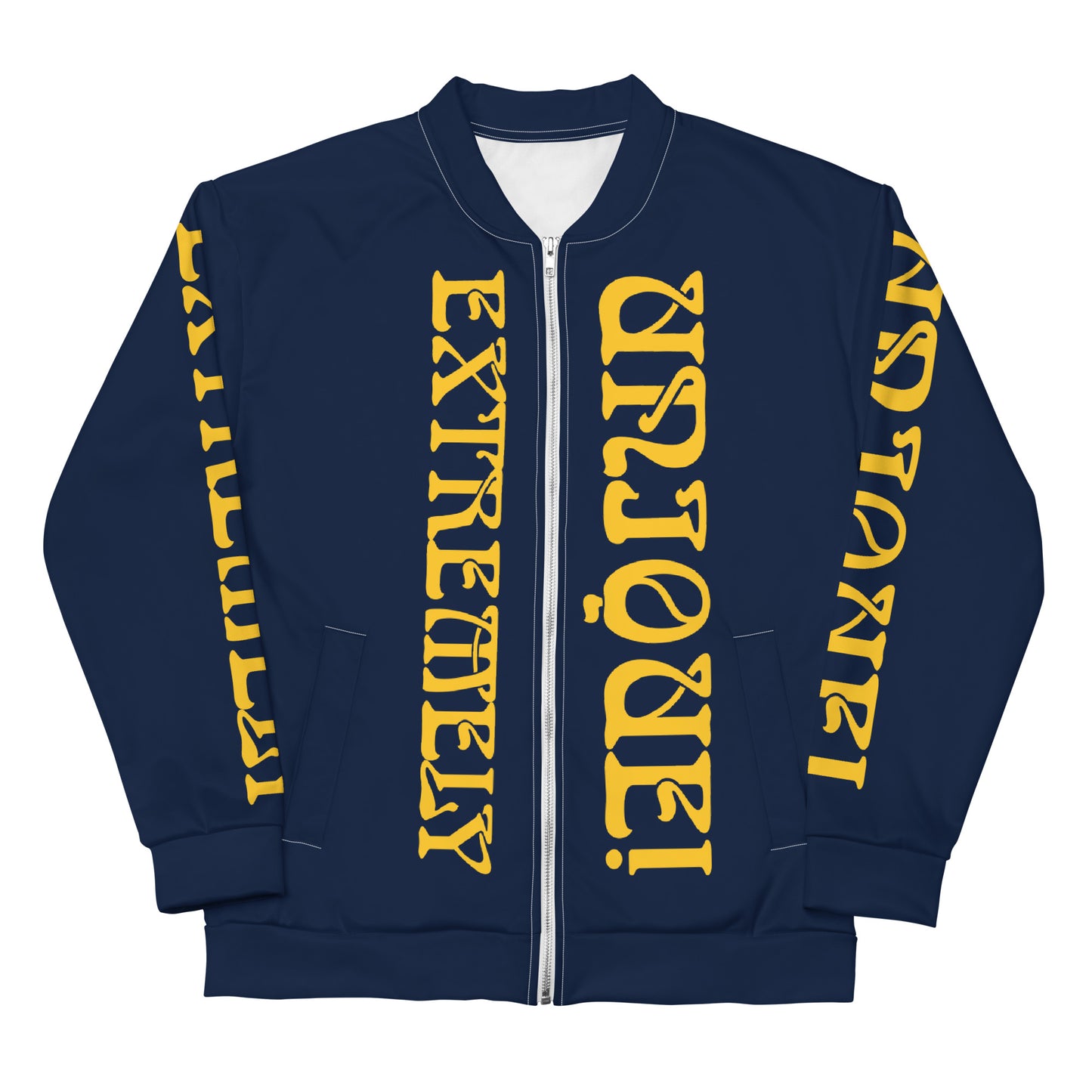 “EXTREMELY,UNIQUE!”Navy Unisex Bomber Jacket W/Yellow Font