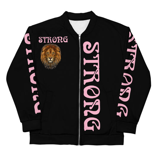 “STRONG”Black Unisex Bomber Jacket W/Cotton Candy Font