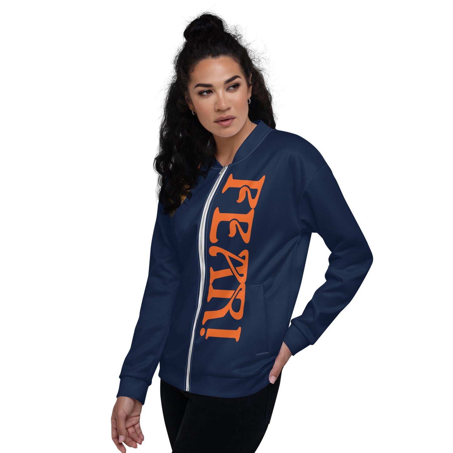 “NO FEAR!"Navy Unisex Bomber Jacket W/Orange Font