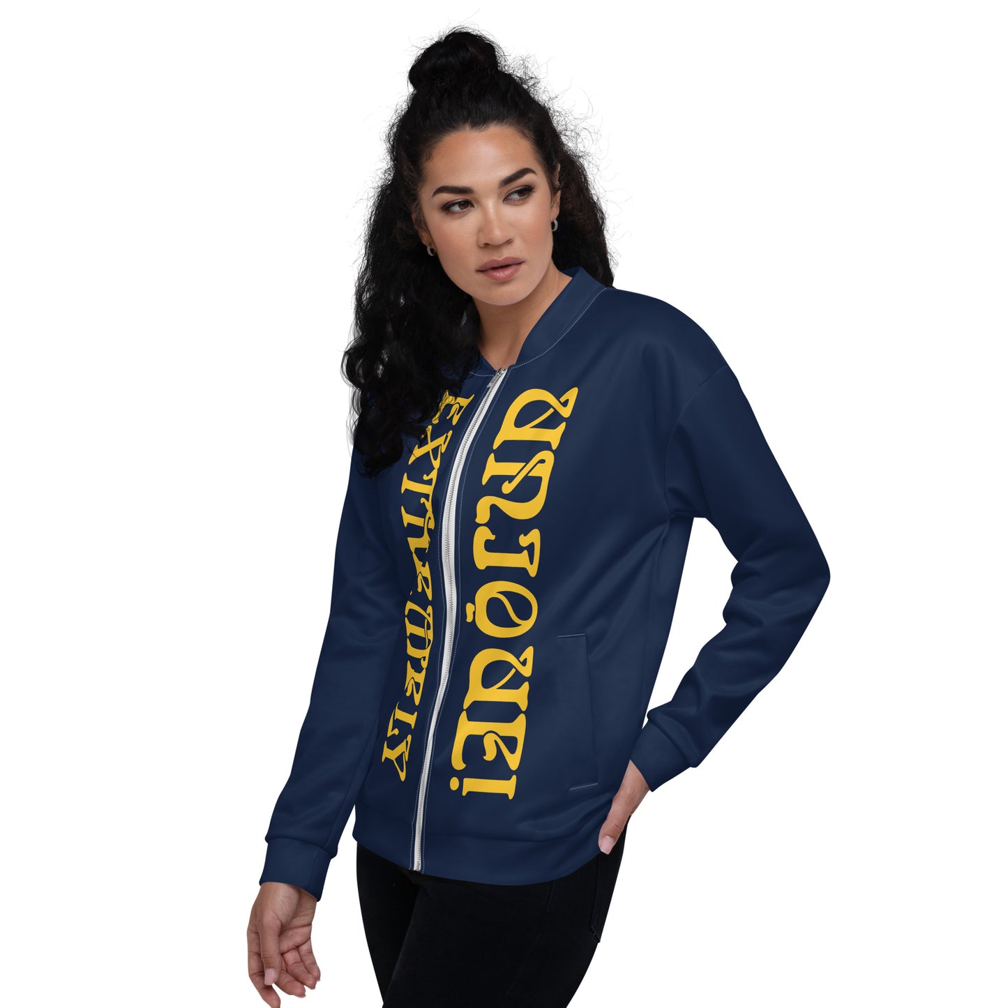 “EXTREMELY,UNIQUE!”Navy Unisex Bomber Jacket W/Yellow Font