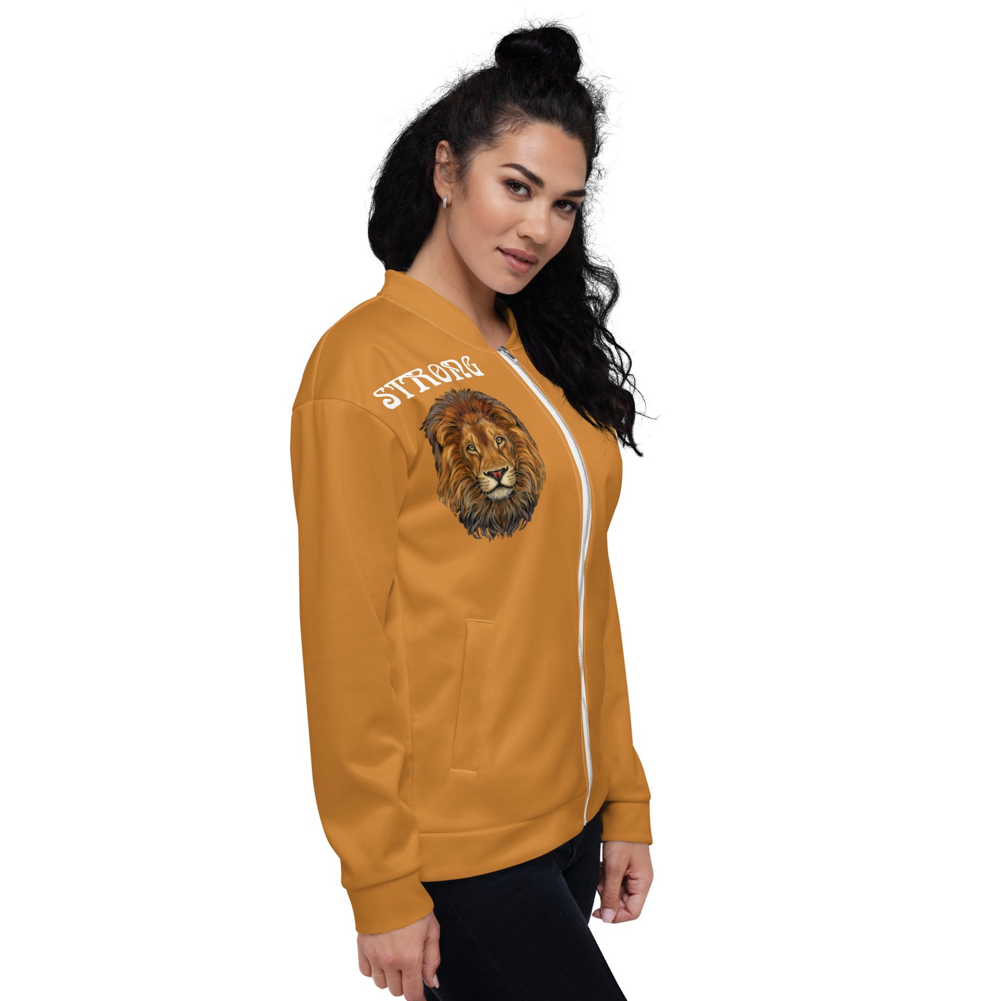 "STRONG"Bronze Unisex Bomber Jacket W/White Font