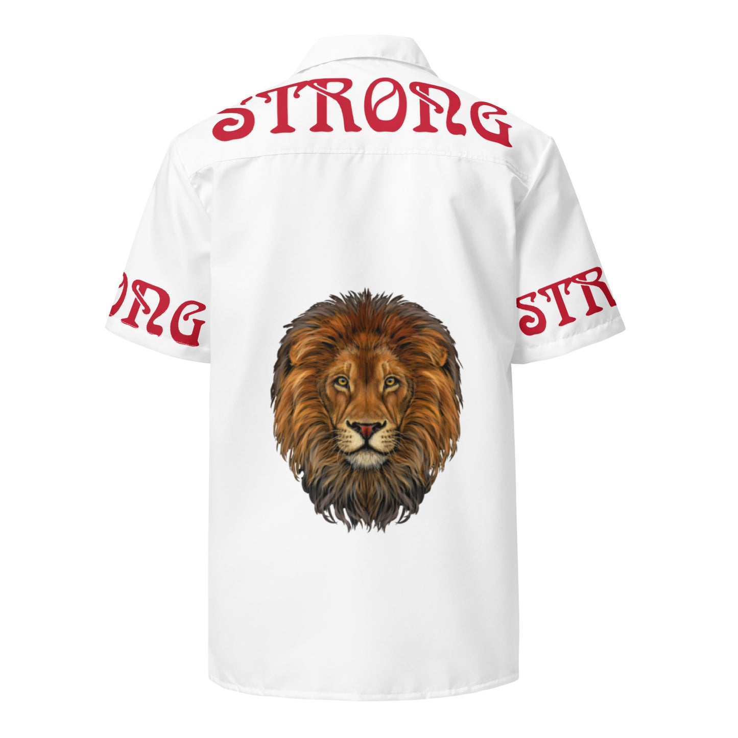 “STRONG” White Unisex Button Shirt W/Red Font