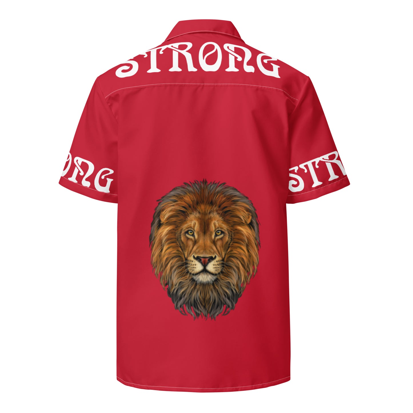 “STRONG” Red Unisex Button Shirt W/White Font