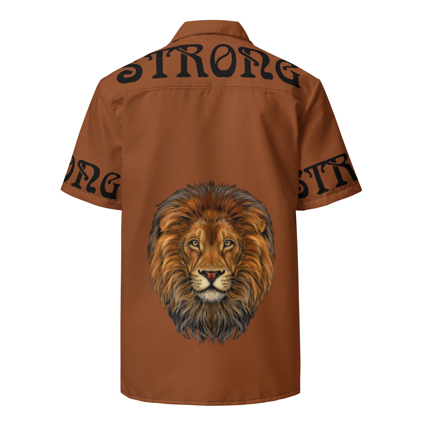 “STRONG” Brown Unisex Button Shirt W/Black Font